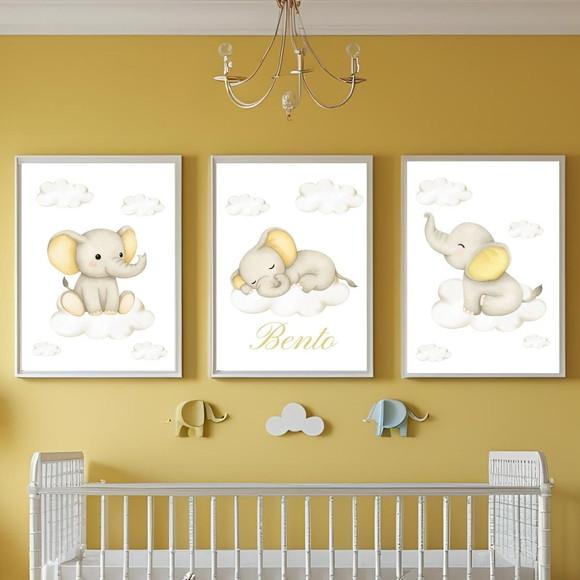 Quadro Elefantinho Quarto Bebê Menina e Menino Personalizado