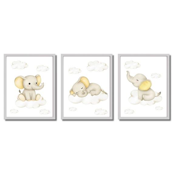 Quadro Elefantinho para Quarto de Bebê Unissex Amarelo 33x43