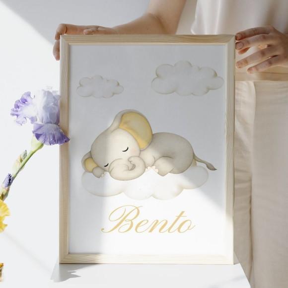 Quadro Elefantinho Quarto Bebê Menina e Menino Personalizado