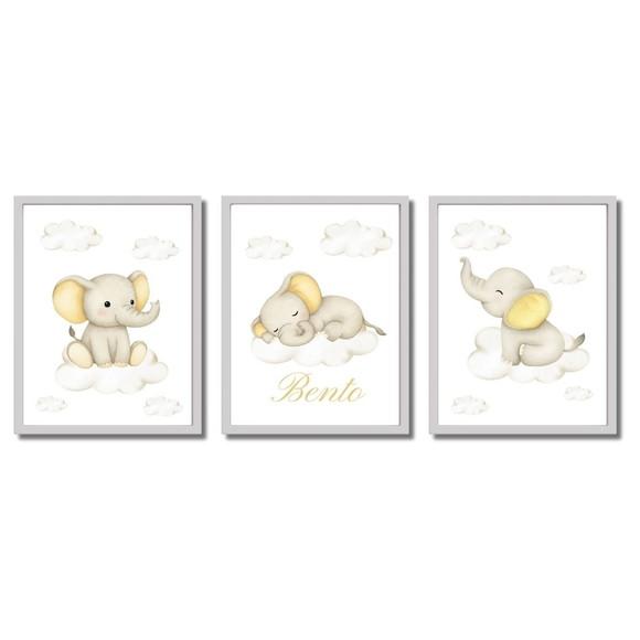 Quadro Elefantinho Quarto Bebê Menina e Menino Personalizado