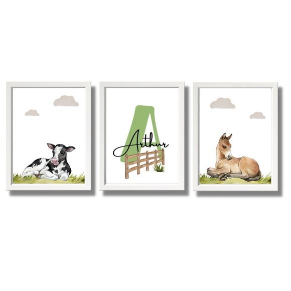 Quadro Fazendinha Baby com Nome do Bebê | Moldura com Vidro