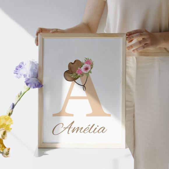 Quadro Fazendinha Quarto de Menina Personalizado Aquarela A4