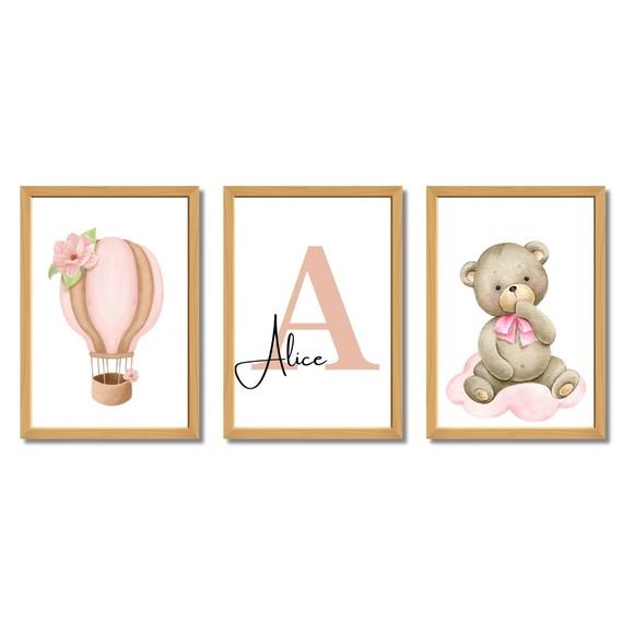 Quadro Feminino Decorativo Bebê Personalizado Balão Ursa