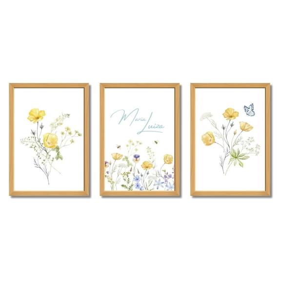 Quadro Feminino Infantil Floral com Nome - Quarto de Menina