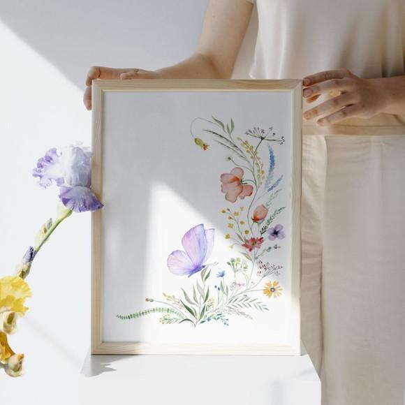 Quadro Floral Infantil com Nome da Criança Quarto de Menina