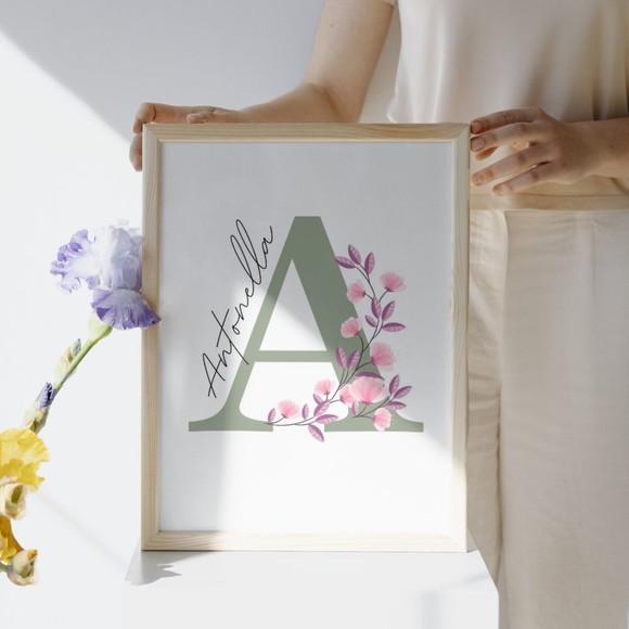 Quadro Floral Infantil Menina Personalizado com Vidro 33x43