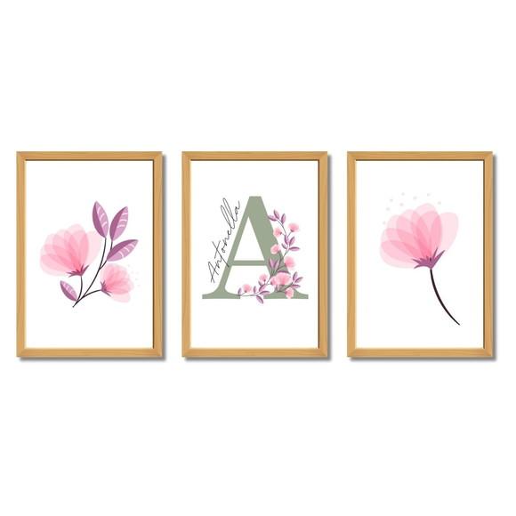 Quadro Floral Infantil Menina Personalizado com Vidro 33x43