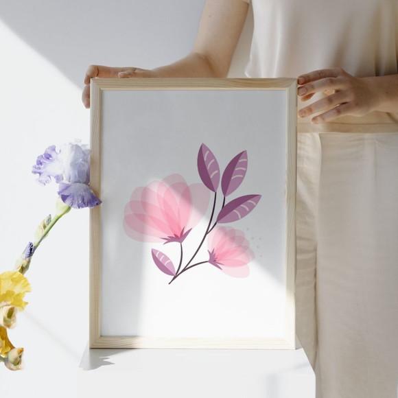 Quadro Floral Infantil Menina Personalizado com Vidro 33x43