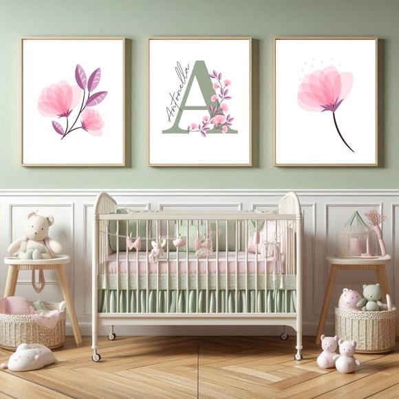 Quadro Floral Infantil Menina Personalizado com Vidro 33x43