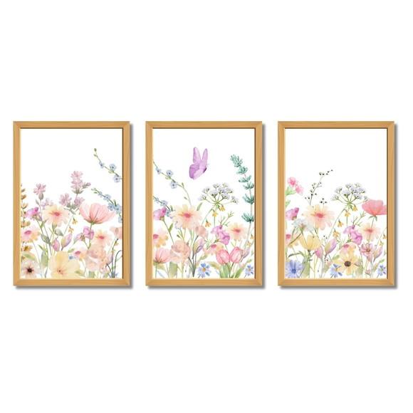 Quadro Floral Jardim Borboleta Infantil Quarto de Menina