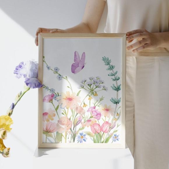 Quadro Floral Jardim Borboleta Infantil Quarto de Menina