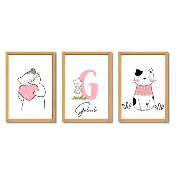 Quadro Gatinha Personalizado Quarto de Menina com Vidro