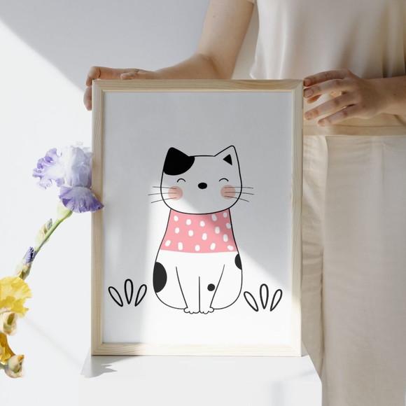 Quadro Gatinha Personalizado Quarto de Menina com Vidro
