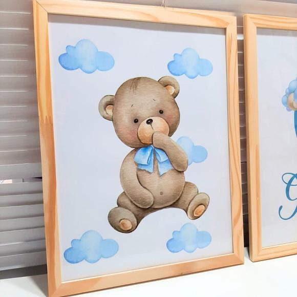 Quadro Grande Decorativo Quarto de Bebe Urso com Nome 33x43