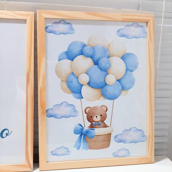 Quadro Grande Decorativo Quarto de Bebe Urso com Nome 33x43
