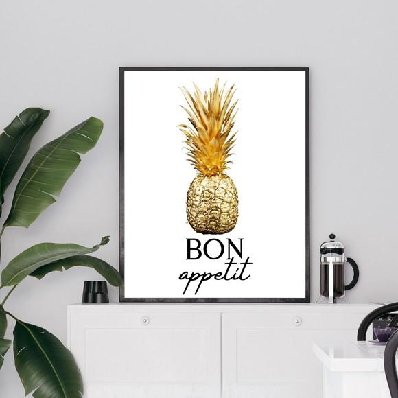 Quadro Grande para Cozinha Abacaxi Bon Apetit 33x43cm