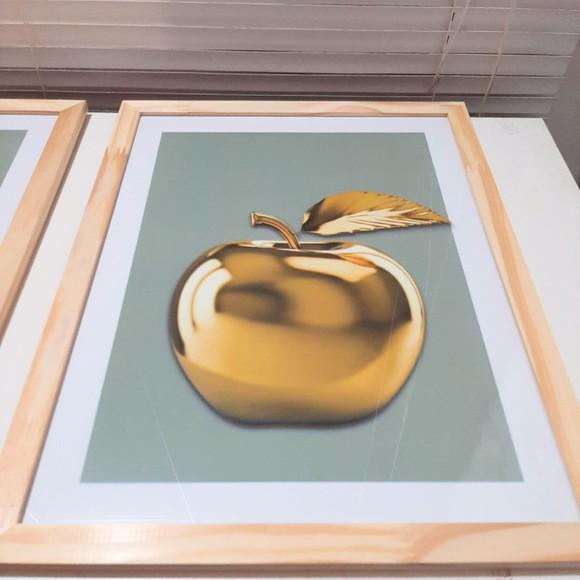 Quadro Grande para Cozinha Abacaxi Dourado 33x43 com Vidro