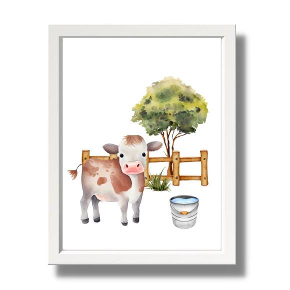 Quadro Infantil Animais da Fazenda Aquarela Moldura 23x33cm