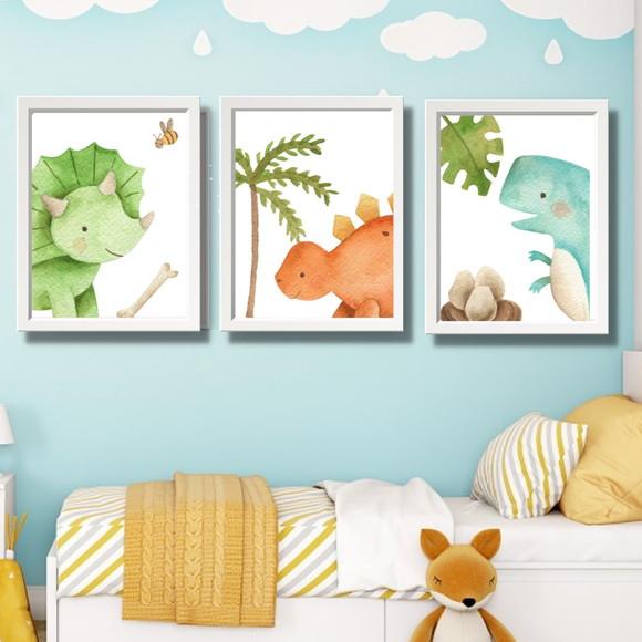 Quadro Ifantil Dinossauro Quarto de Bebê com Vidro 23x33cm