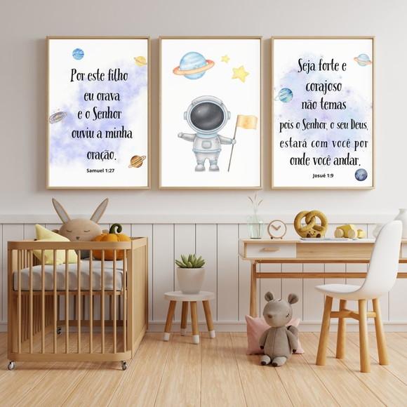 Quadro Infantil Astronauta com Frases Bíblicas Versículos