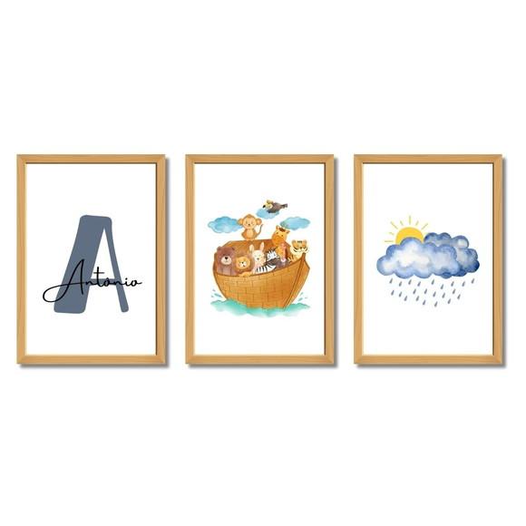 Quadro Infantil Bíblico Arca de Noé Personalizado 33x43