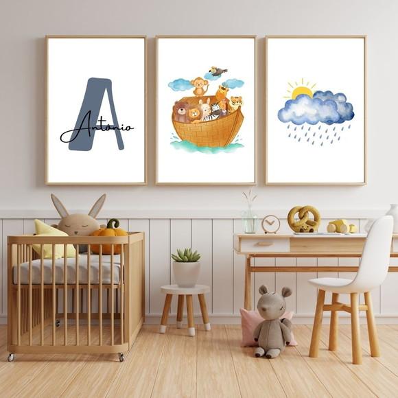 Quadro Infantil Bíblico Arca de Noé Personalizado 33x43