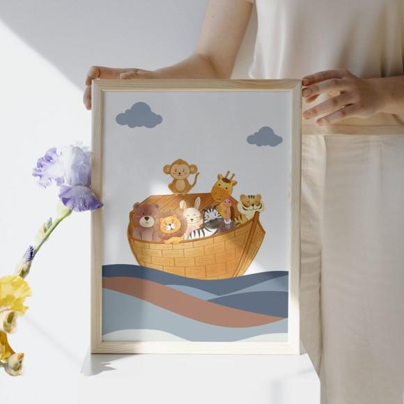 Quadro Infantil Bíblico Frases Arca de Noé Personalizado