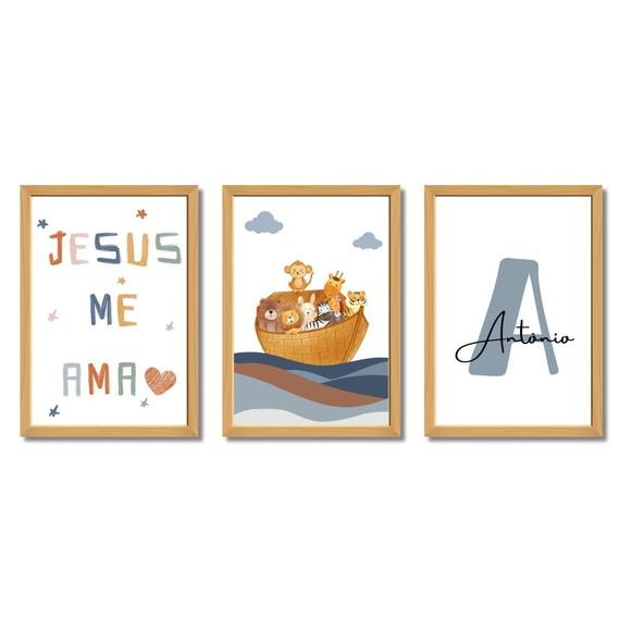 Quadro Infantil Bíblico Frases Arca de Noé Personalizado