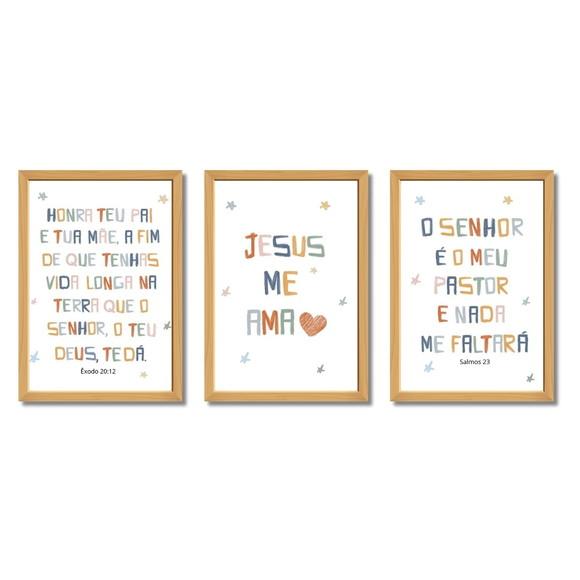Quadro Infantil Bíblico Menino Menina Quarto Bebê com Vidro