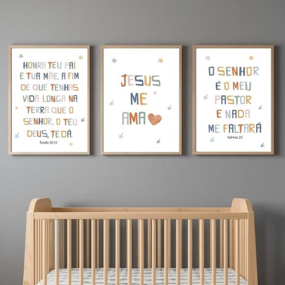 Quadro Infantil Bíblico Menino Menina Quarto Bebê com Vidro
