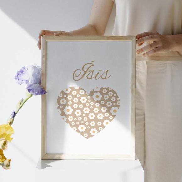 Quadro Infantil Boho Feminino Coração Moldura/vidro 33x43 cm