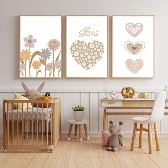 Quadro Infantil Boho Feminino Coração Moldura/vidro 33x43 cm