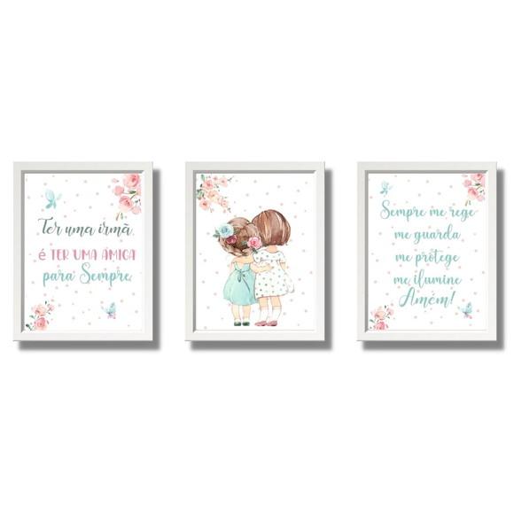 Quadro Infantil com Frase Ter Uma Irmã Menina Aquarela 33x43
