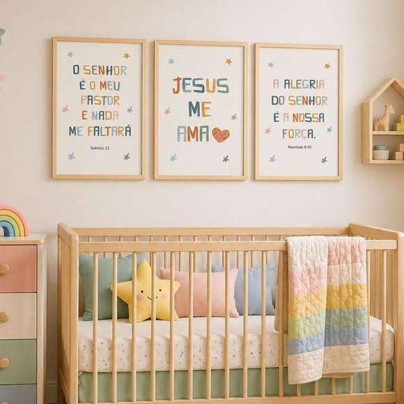 Quadro Infantil com Versículos Biblicos Moldura e Vidro