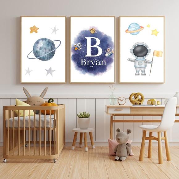 Quadro Infantil Decorativo Astronauta Personalizado c/ Vidro