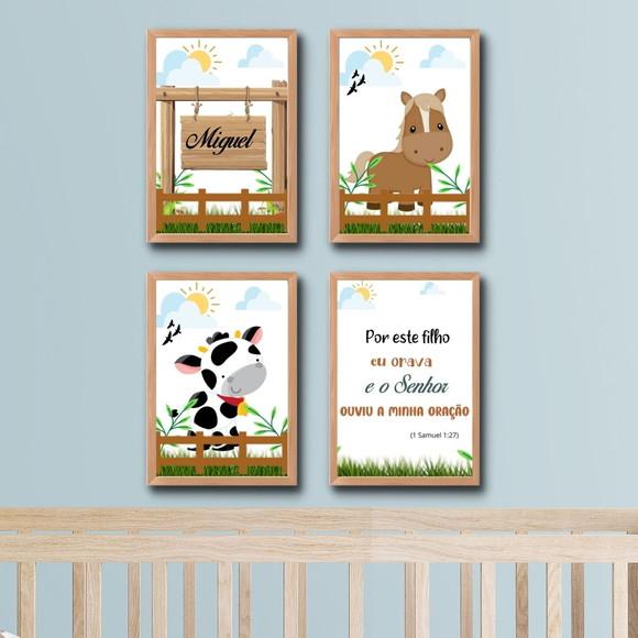 Quadro Infantil Decorativo Fazendinha com Nome 20x30 C/vidro