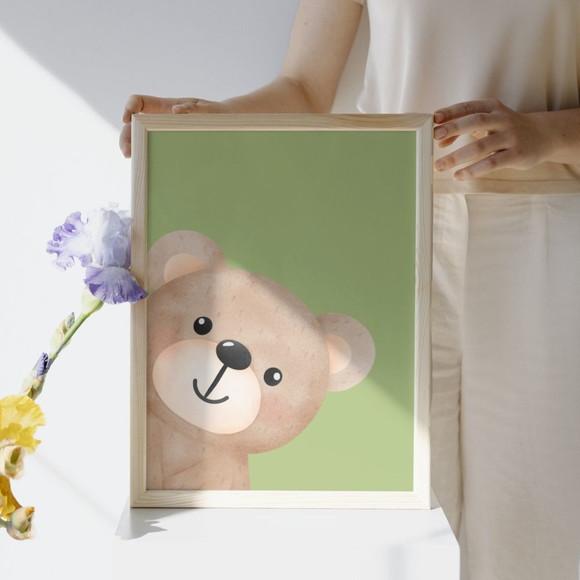 Quadro Infantil Decorativo Safari com Fundo Verde com Vidro