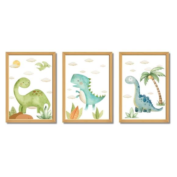 Quadro Infantil Dinossauro | Moldura Madeira e Vidro 33x43cm