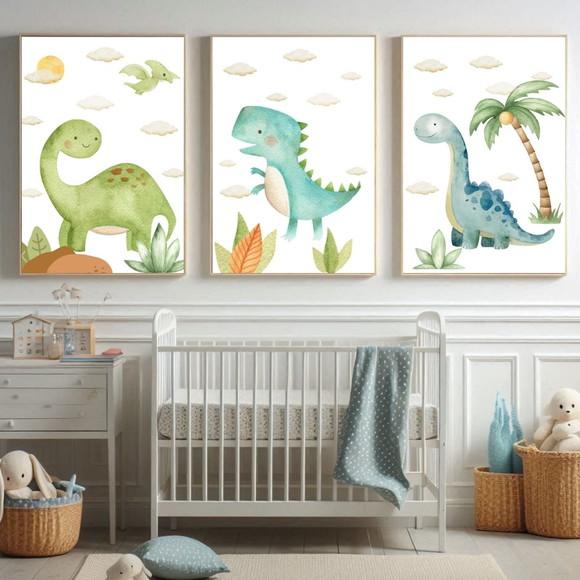 Quadro Infantil Dinossauro | Moldura Madeira e Vidro 33x43cm