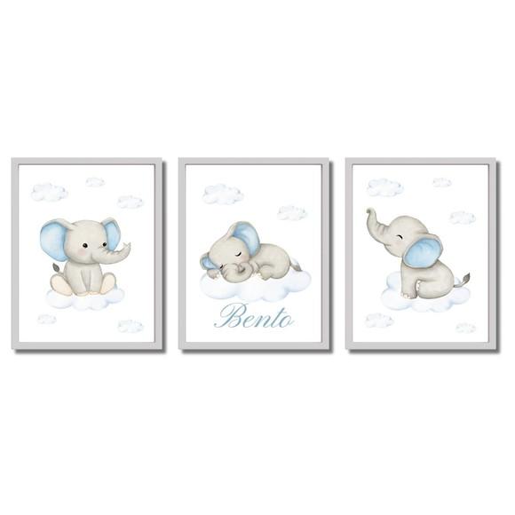 Quadro Infantil Elefante Personalizado Madeira com Vidro