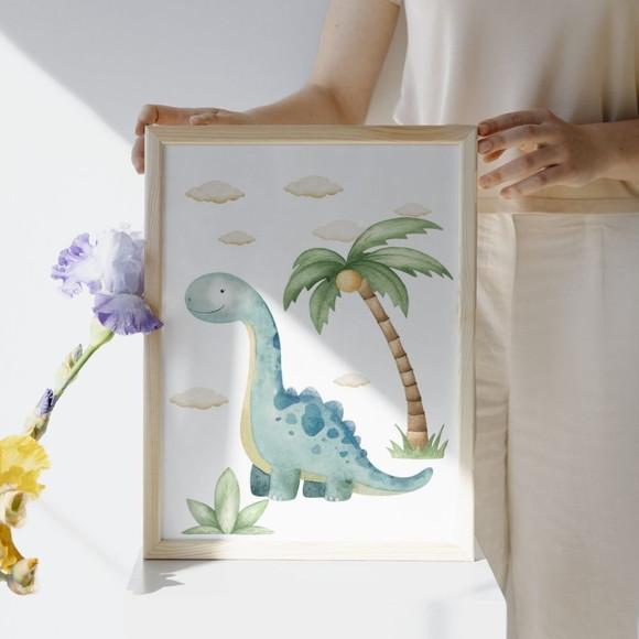 Quadro Infantil Dinossauro | Moldura Madeira e Vidro 33x43cm