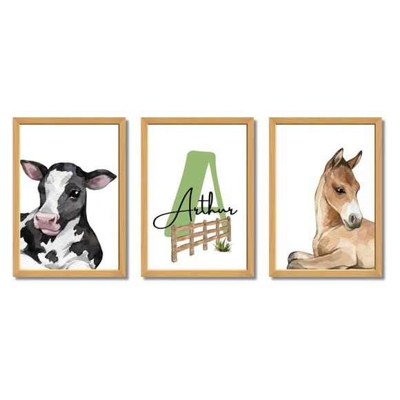 Quadro Infantil Fazendinha Personalizado com Nome 33x43 cm