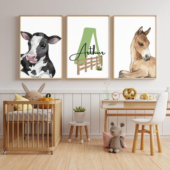 Quadro Infantil Fazendinha Personalizado com Nome 33x43 cm
