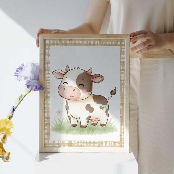 Quadro Infantil Fazendinha Aquarela Moldura com Vidro