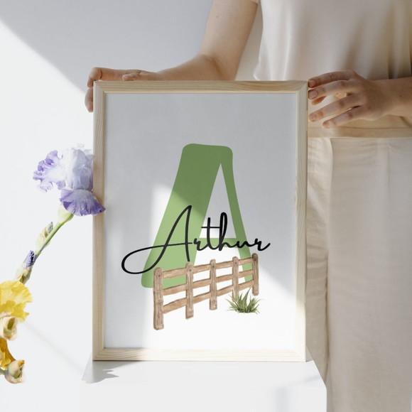 Quadro Infantil Fazendinha Personalizado com Nome 33x43 cm