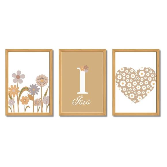 Quadro Infantil Feminino Boho Coração Moldura/vidro 33x43 cm