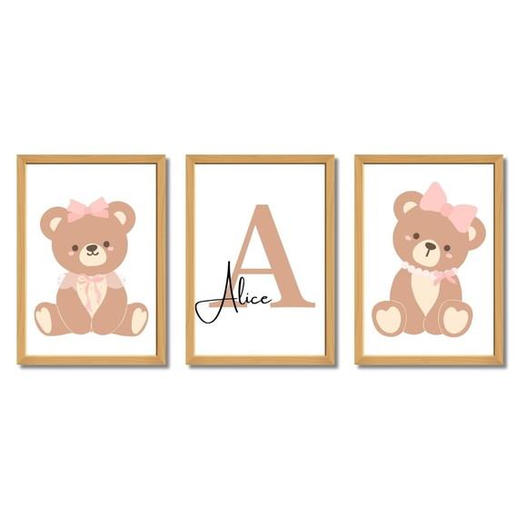 Quadro Infantil Feminino Ursa Personalizado Nome do Bebê