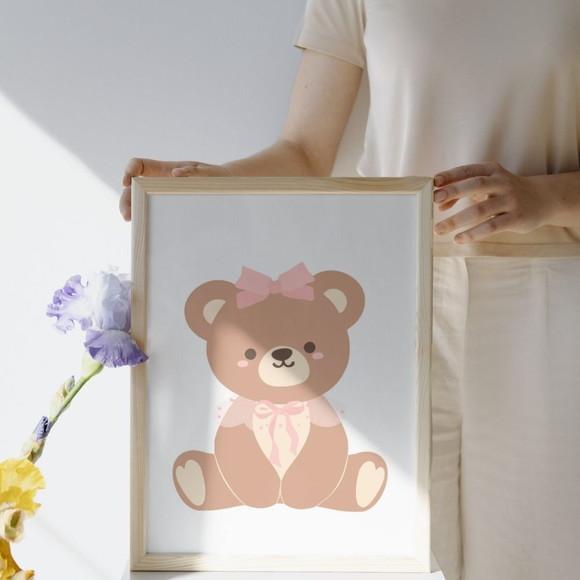 Quadro Infantil Feminino Ursa Personalizado Nome do Bebê