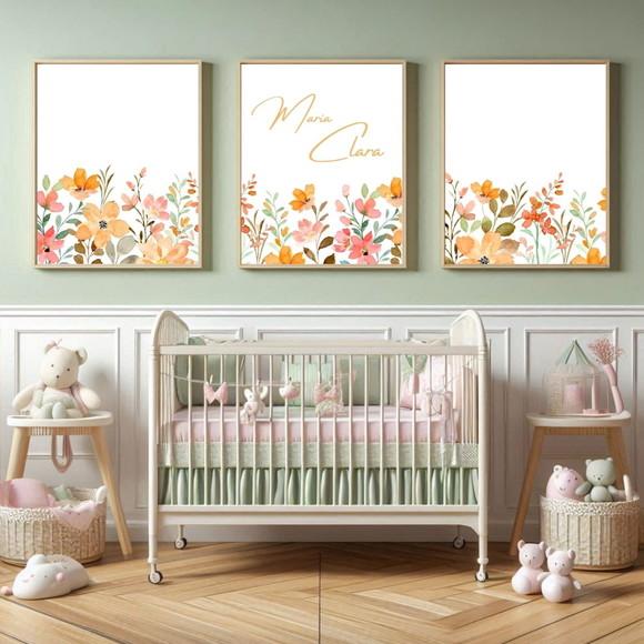 Quadro Infantil Floral Personalizado com Vidro 33x43 cm