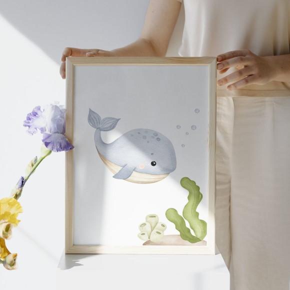 Quadro Infantil Fundo do Mar Quarto de Criança com Vidro